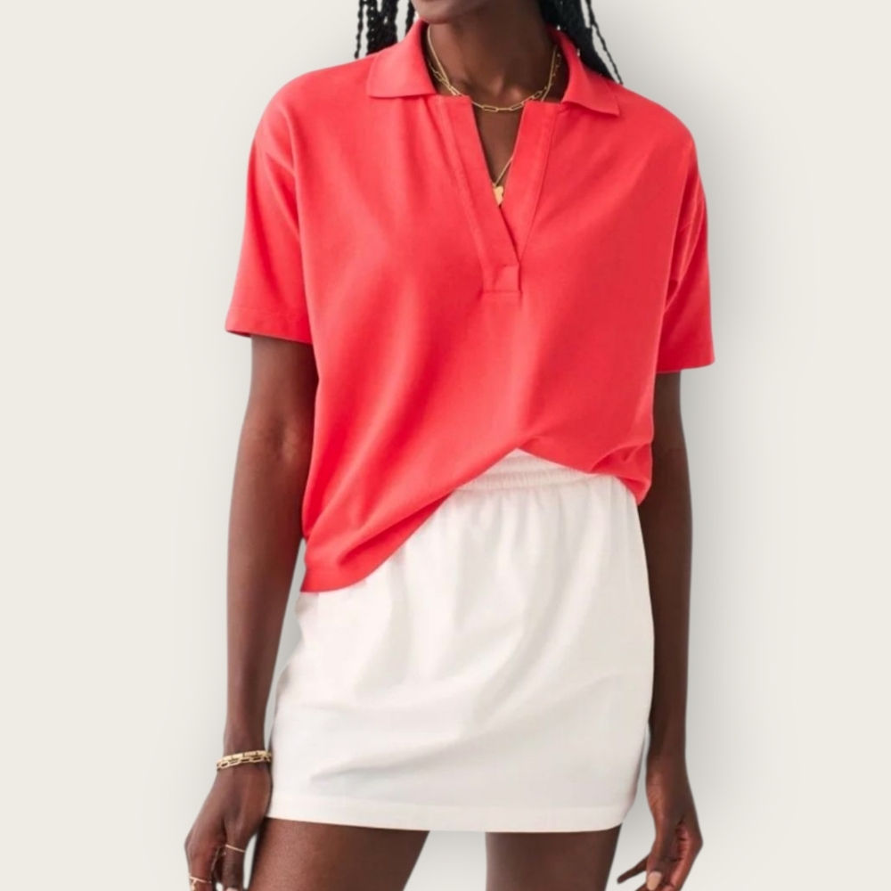 FAHERTY Sunwashed Pique Polo Shirt Top In Hibiscus Small